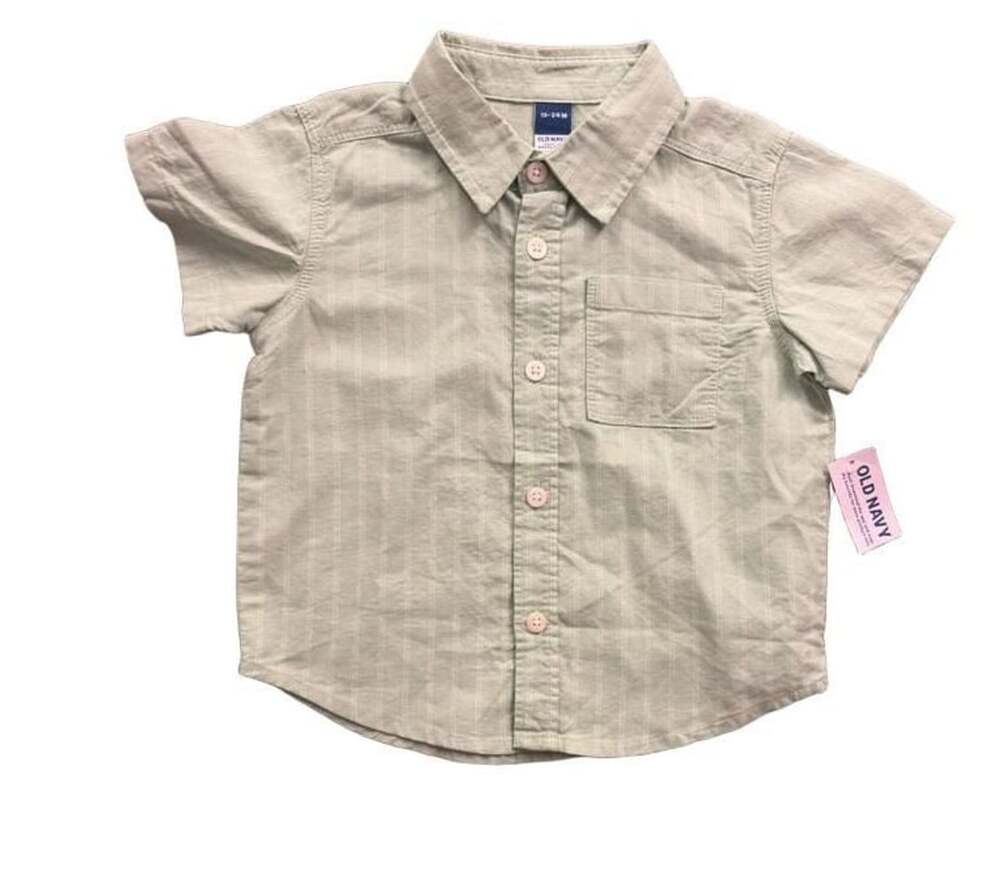 Old Navy Short Sleeve Oxford Shirt Size 18-24M Green Striped Button Down